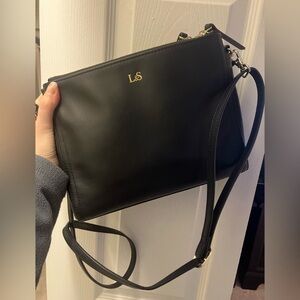 Lo & Sons The Pearl Black Nappa Leather Bag Gold Hardware & Camel Interior